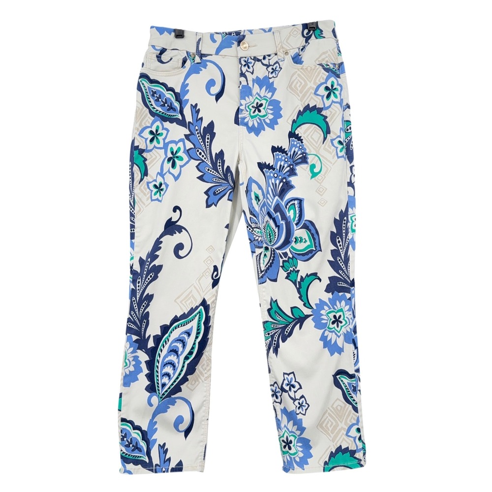 Chico's So Lifting Crop Pants Womens 0 Cotton Blend Blue Floral Paisley‎